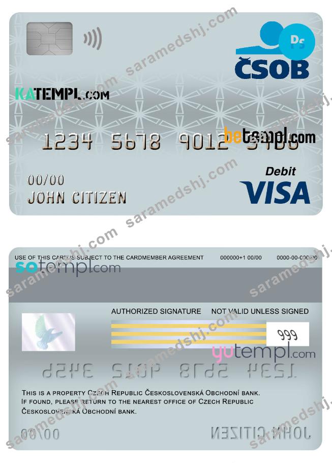 Czech Republic Československá Obchodní bank visa card debit card template in PSD format, fully editable